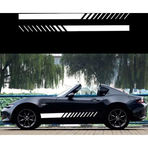 2Pcs Car Auto Graphics Both Side Body Vinyl Decal Sticker Sports Racing Race Car Long Stripe Decals White