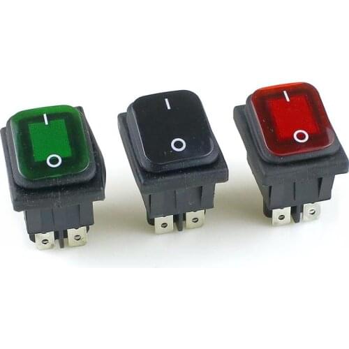 KCD4 black Red Green Rocker Waterproof Switch Power Switch 2 Position ON- OF 4 Pins With Light 16A 250VAC/ 20A 125VAC