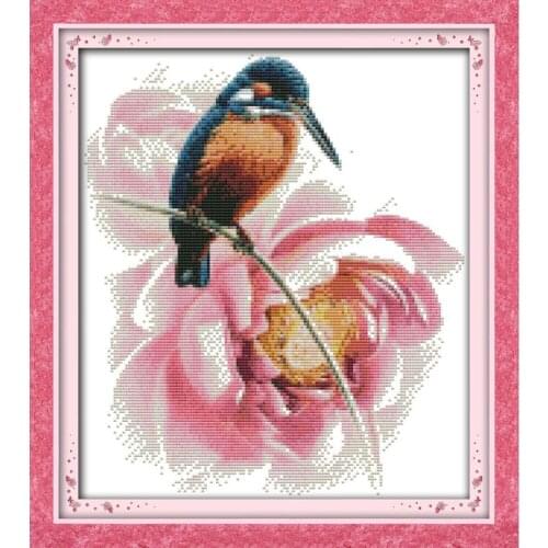 Joy Sunday Cross Stitch Alcedo Atthis Bengalensis Cotton Thread Painting 11CT14CT DIY Embroidery Needlework Sets Home Decoration