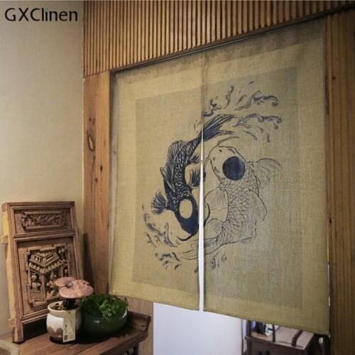 Japanese Style Linen Cotton Door Curtain Restaurant Bathroom Feng Shui Bedroom Door Curtain Taijitu Fish Curtain