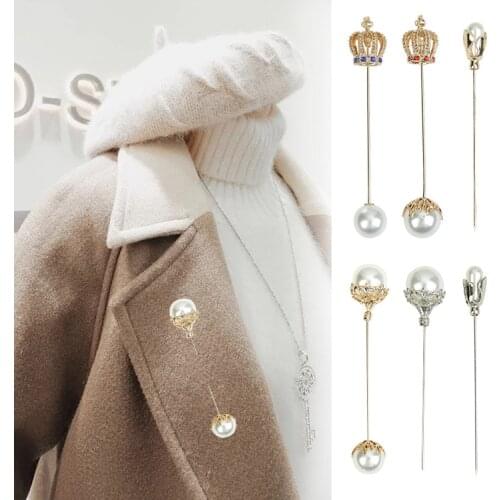 Crown Pearl Fixed Slip Non-slip Brooches Pins Simple Buckle Brooch Women Cardigan Clips Clothes Decoration Lapel Pin Accessories