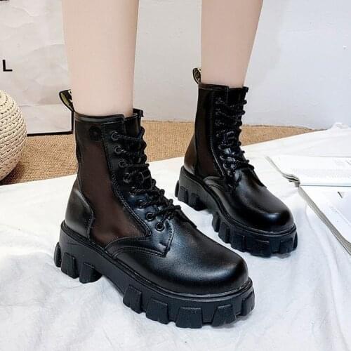 Botas Women Motorcycle Ankle Boots Wedges Female Lace Up Platforms Spring Leather Woman Boots 2020 Botas Mujer Boots for Women