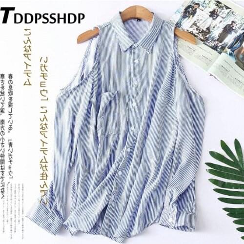 Spring Summer Stripe Women Blouse Sleeveless Lapel Pocket Decor Office Lady Female Blouses