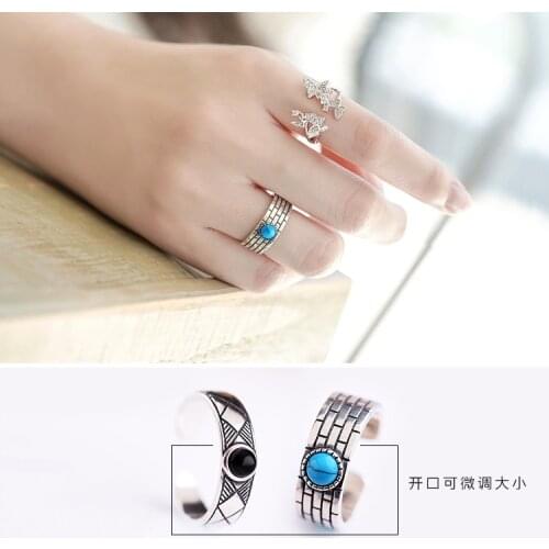 2020 Punk Vintage Blue Black Ball Rings For Women Charming Ring Bohemian Wedding Fashion Jewelry Party Gifts