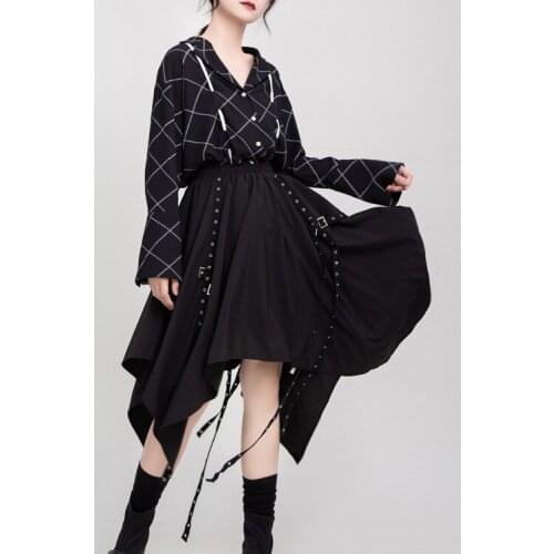 Woman skirts Punk Style Solid Asymmetrical Sashes medieval black skirt Euro-America style street clothes designer dress