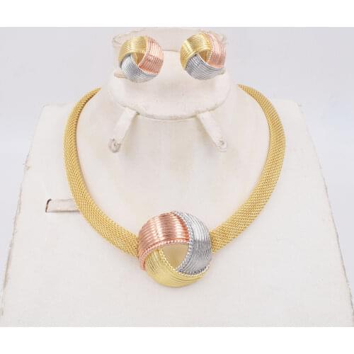 High Quality Dubai Italy 750 Gold color Jewelry BIG Set For Women african beads jeweLry fashion necklace set earring jewelry