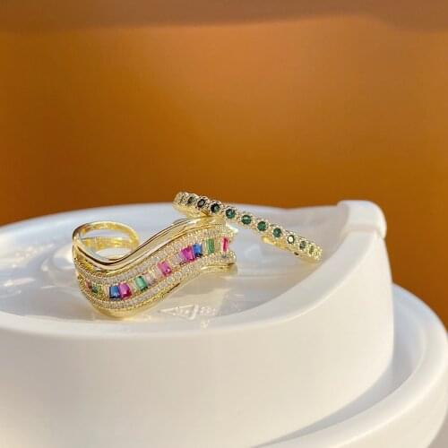 Irregular Geometric Colorful Rhinestone Zircon Ring for Women Luxury 14K Real Gold Plated Zirconia Female Jewelry Pendant