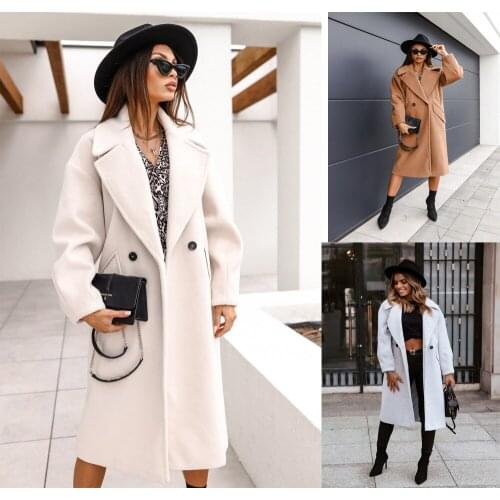 Autumn Winter Long Sleeve Casual Oversize Outwear Jackets Coat Women Solid Color Plus Size Woollen Blends Warm Coat 2021