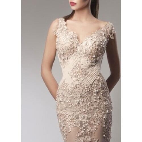 Hot Sale sleeveless appliques beadiing floor-length mermaid evening dresses sexy prom dresses vestidos de noiva EVD16