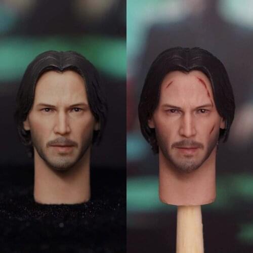 1/12 Keanu Reeves PVC Head Sculpt Normal/Damaged Head Carving Fit 6'' Action Figure Body