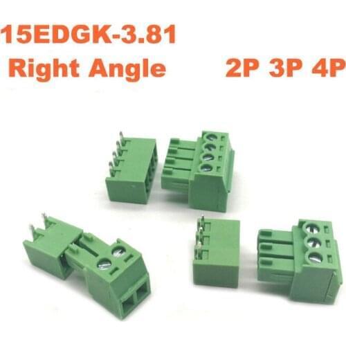 1000pcs Pitch 3.81mm 15EDGK Right Angle Pin 2/3/4P Screw Plug-in PCB Terminal Block Male/Female Pluggable Connector Morsettiera