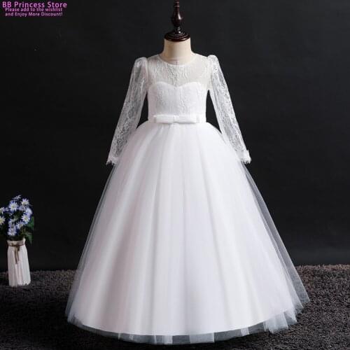 2021 Girls Dress Lace Princess Dress Tutu Party Wedding Dress Costume Kids Long Sleeve Dresses For Girls Children Clothing