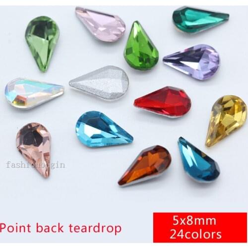 30p 5x8mm teardrop color point foiled back glass fancy stone crystal rhinestone Droplet Nail Art Decoration jewelry making beads
