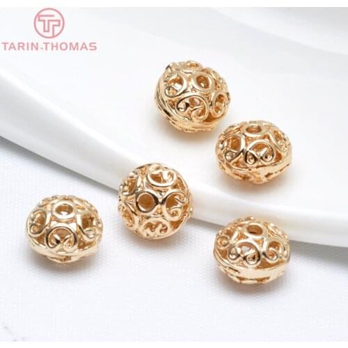 31909)6PCS 10*7MM 24K Champagne Gold Color Brass Hollow Wheel Spacer Beads Bracelet Beads High Quality Diy Jewelry Accessories