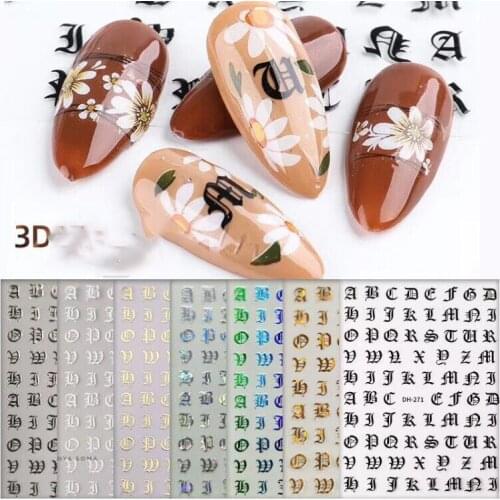 3D gothic font size pinyin english letter bronzing phototherapy nail applique