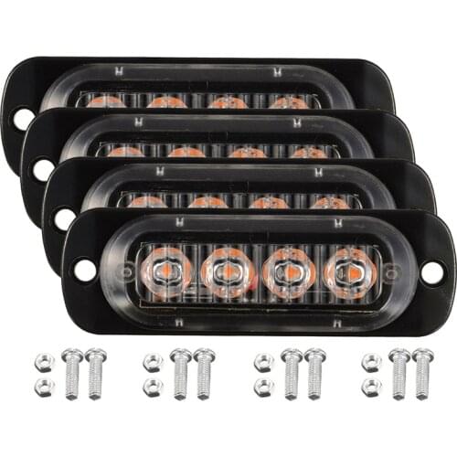 Universal 4pcs Yellow 4 LED Car Truck Bus Trailer Side Marker Clearance Indicators Light Side Marker Light Lamp