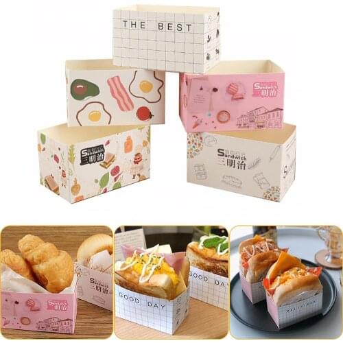 50PCS Cake Packaging Bagsandwich Wrapping Paper Thick Egg Toast Bread Breakfast Packaging Box Burger Oil Paper Paper Tray