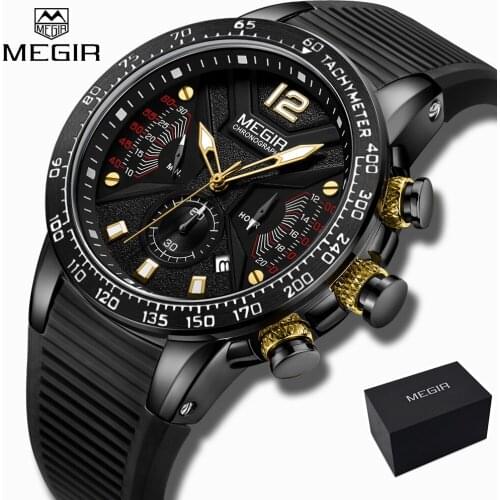 2019 New MEGIR Men Watches Silicone Sport Chronograph Quartz Military Watch Luxury Brand Dropshipping Gift Box Relogio Masculino
