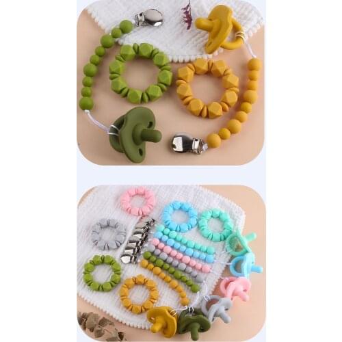 Baby Toys Silicone Beads Teethers Handmade Bracelet Pacifier Chain Clips Teething Ring and Nipple sets Baby Kids Brush Products