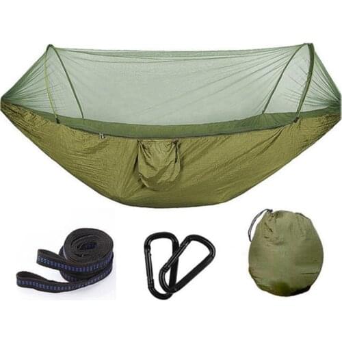 Hammock with Mosquito Net & Tree Straps Lightweight Parachute Fabric Travel Bed for Hiking,Backpacking,Backyard,Camp,Etc