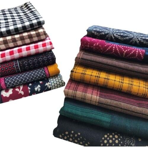 Cotton/Linen Ethnic Style Brown Black Red Check Patchwork Style Flower Stripe Fabric for Dress Tablecloth Cushion Handwork Decor