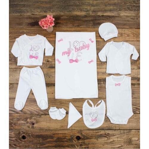Pink Girl Newborn Suit Love My Baby Embroidery Clothing 10 Pcs Sets Cotton Girls Babies Jumpsuit Toddler Clothes Outfit Model