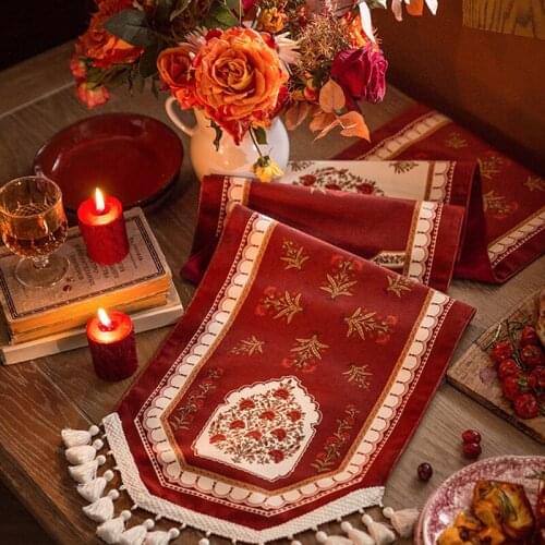 Red Table Runner American Wedding Festival Party Table Cloth Vintage Country Cabinet Coffee Table Long Decor Tablerunner