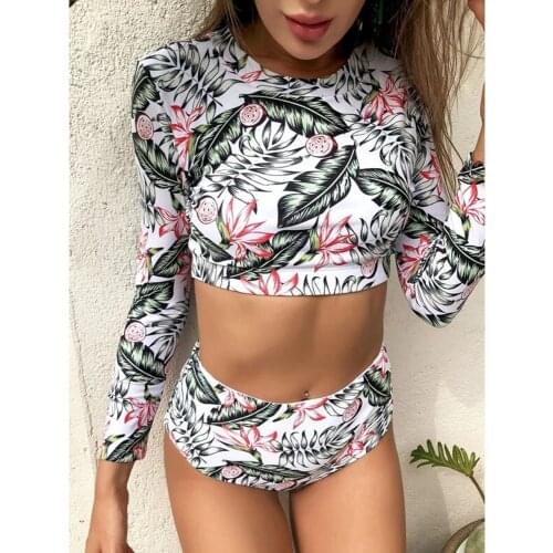 African Print Swimsuit Swimwear New Long Sleeve Sexy Womens Beach Swimsuits Padded Bandage Bikini Set High Cut Bathing Suit