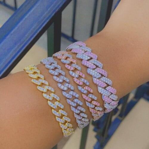 Hot sale Hip Hop Full Iced Out Sparking CZ 9mm Miami Curb Cuban Chain Bangles crystal Wrist Bracelet Women Men Jewelry