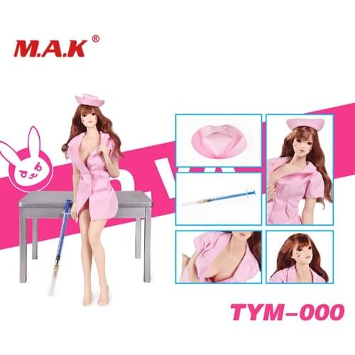 1/6 Scale TMY019 D.VA Girl Head Sculpt Carved Model with Nurse Suit for 12'' Female Action Figure Body Accessory