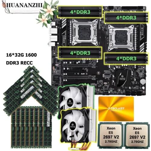 HUANANZHI X79-16D motherboard set 480G SATA SSD dual CPU Intel Xeon E5 2697 V2 2.7GHz dual CPU cooler memory 512G(16*32G) RECC