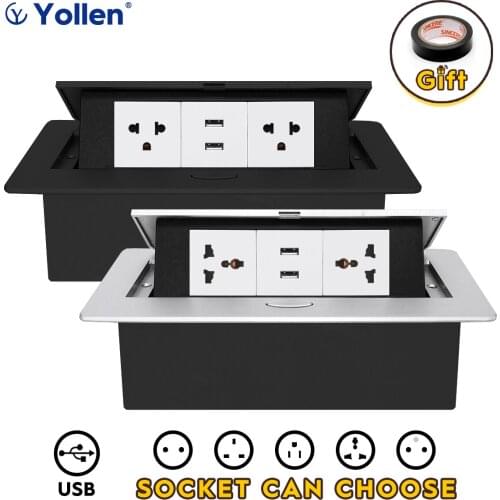 Metal Al Panel 45Module US/Universal Standard Hidden Type Table Socket USB office home kitchen cabinet desktop Network white