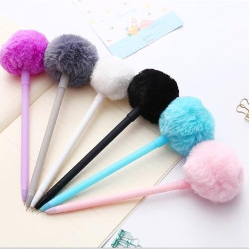 Cute Colorful Plush Gel Pen Kawaii Candy Colors Warm Ball Neutral Pens For Girls Gift Writing Stationery Office School Supplies