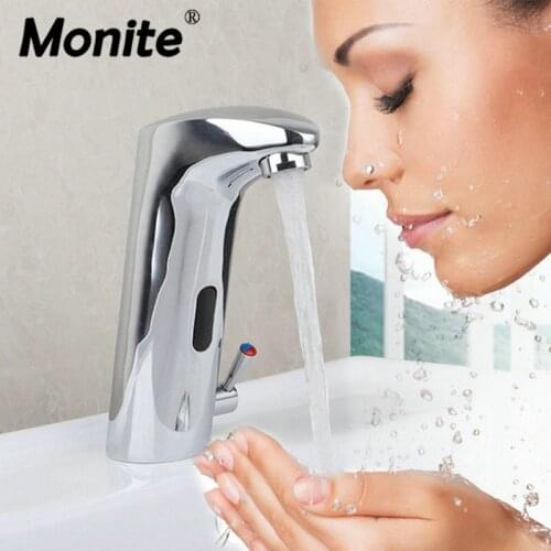 Monite Bathroom Automatic Hands Touch Free Sensor Faucets Water Tap Basin Chrome Brass Sink Mixer Tap Faucets Mixer Tap