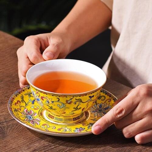 Enamel Color Ceramic Coffee Cups Set European Retro Afternoon Tea Cup Chinese Bone china Coffee Mug with Spoon Teaware Drinkware