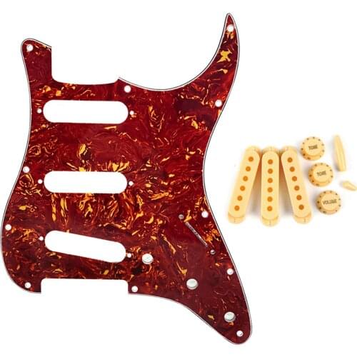 FLEOR SSS ST Guitar Pickguard 11 Hole with 50/52/52mm Pickup Covers Knobs Switch Tip Caps For Electric Guitar Parts