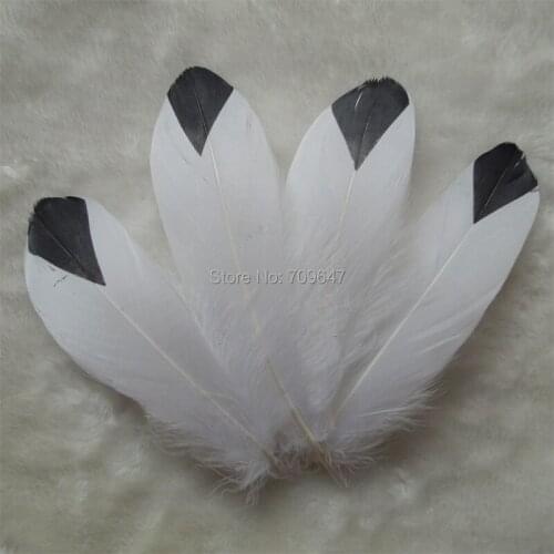 Natural White Goose Nagorie feathers with Black Painting,real goose painted feathers 12-18cm long 50pcs/lot