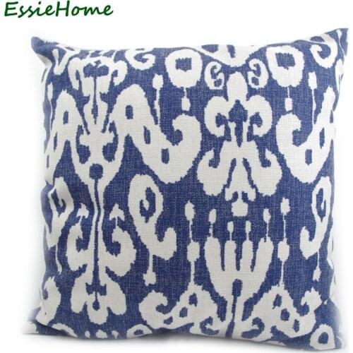 Factory direct sell High-end digital print dark blue navy ikat pattern pillow case cushion cover for sofa vintage home decor