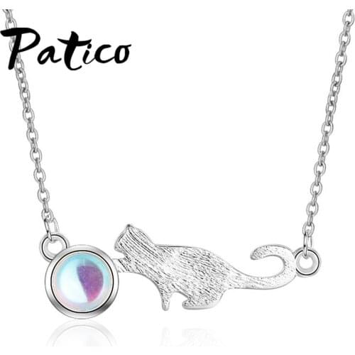 New Lovely Design A cat Playing Ball Necklace For Women/Girls 925 Sterling Silver Opal Stone Jewelry Accessory For Sale