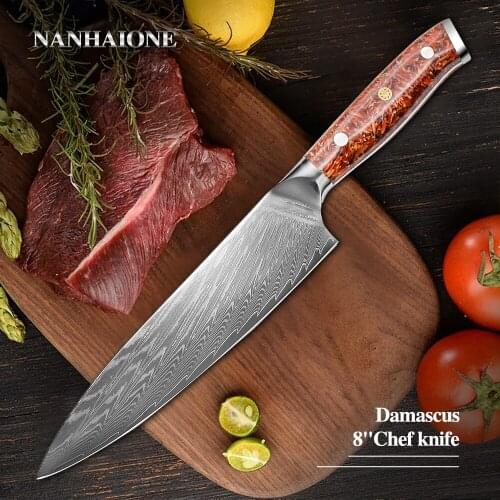 8 Inch Chef Knife Damascus Steel VG 10 Sharp Cleaver Paring Vegetable Blue Resin Honeycomb Handle Household Kitchen Knives