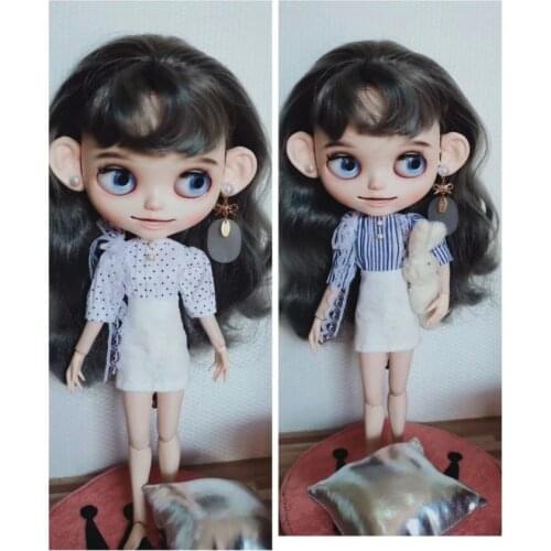 Blythes doll clothes white wave point blouse + white lace wrap buttock skirt 2 sets of Blythes 1/6 size doll accessories