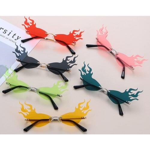 Fire Flame Sunglasses For Women Men Rimless Cat Eye Sun Glasses Luxury UV 400 Eyewear Hollow Shades Streetwear