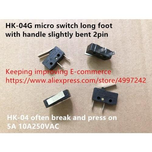 Original new 100% HK-04G micro switch long foot with handle slightly bent 2pin often break and press on 5A 10A250VAC