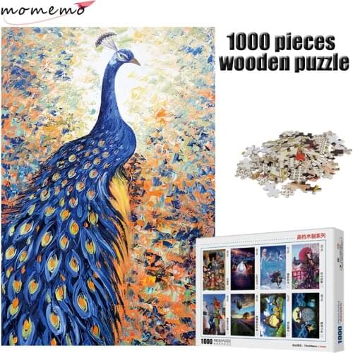 MOMEMO The Blue Peacock Pattern Jigsaw 1000 Pieces Wooden Puzzle for Adult Entertainment Puzzle Toys Children Educational Toys