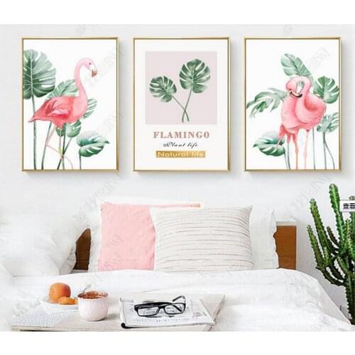 Poster Nordic Watercolor Plant Banana Leaves Flamingo Minimalism Art Canvas Poster Greenery Painting Printed On Canvas Unframed