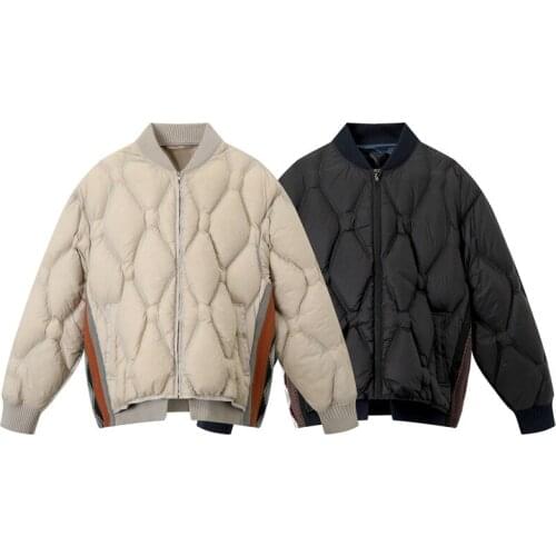 2021 new product down jacket women simple straight short stand collar diamond check color white duck down long sleeves