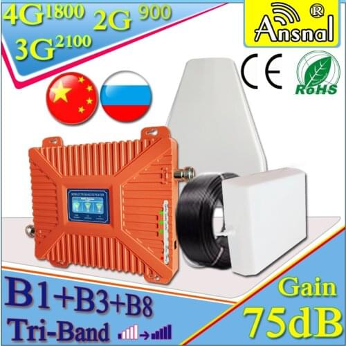 GSM Repeater 2G 3G 4G 900 1800 2100 Tri-Band LTE Signal Amplifier 4G Cellular Amplifie Mobile DCS Cell Signal Booster Repeater