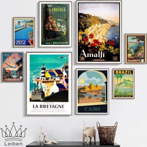 Nordic Tourist City Vintage Canvas Painting Italy France Brazil Amalfi Landscape Art Posters and Prints Living Room for Decor