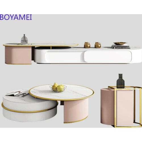 Modern lightweight TV cabinet coffee table combination living room telescopic floor cabinet minimal Nordic slate TV cabinet