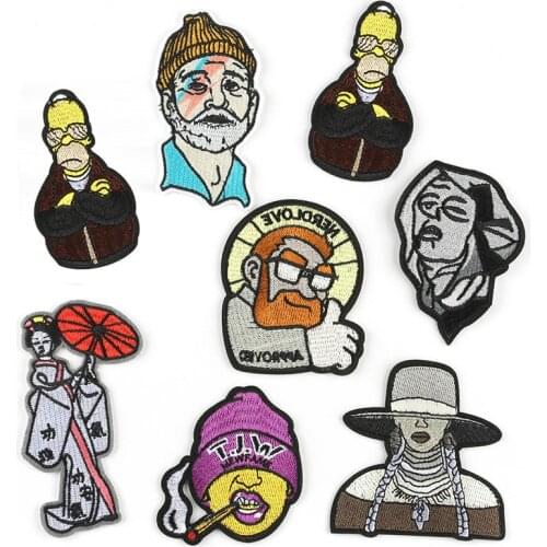 Hip Hop Character Embroidered Patches For Clothing Diy Applique Rock Sewing Iron On Patches Stripes Thermal Stickers On Jeans